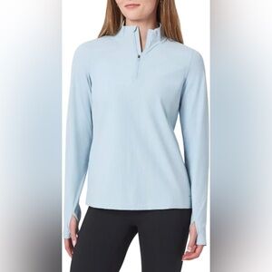 Mondetta Women's Long Sleeve Ribbed 1/4 Zip Top with Thumb Holes Light Blue L